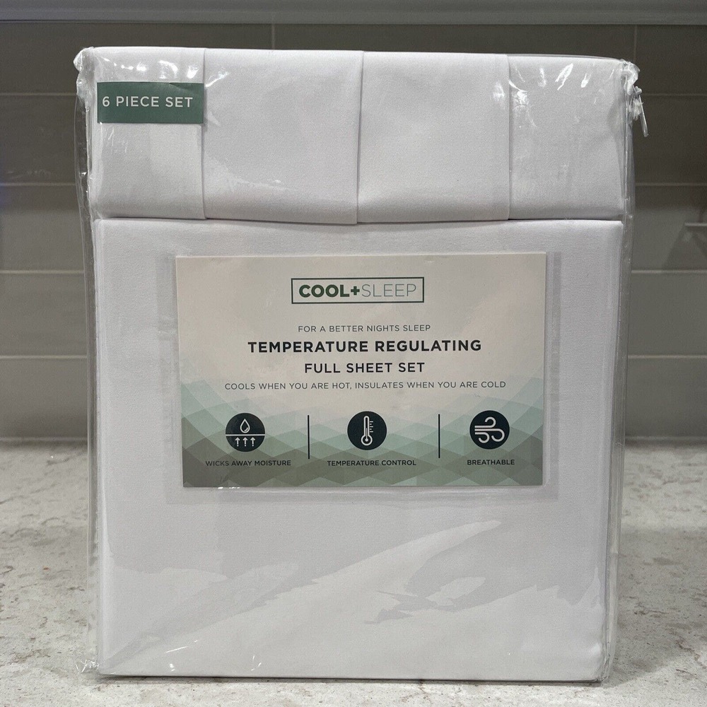 6 Pc FULL Cool & SLEEP Temperature Regulating Sheet Set White Sheets NEW
